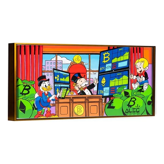 Cuadro Canvas Alec Monopoly Bitcoin Graffiti Criptomonedas Color Multicolor Armazón Bastidor De Madera
