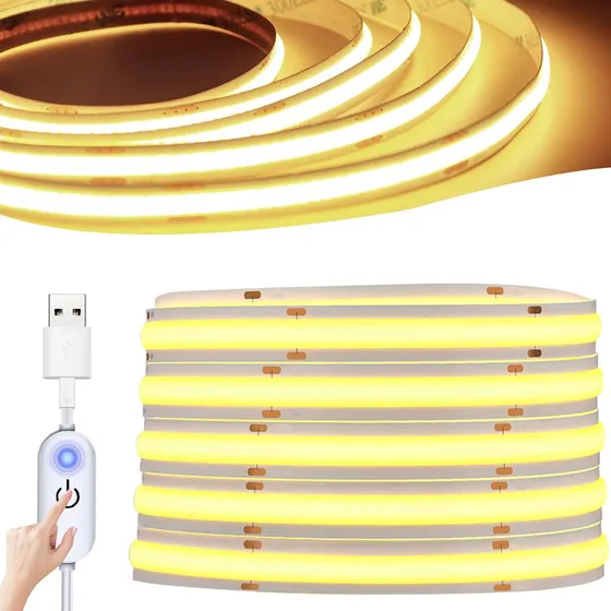 Tira De Luces Led 5v Usb 5m Cob Touch Flexible 1600 Led Ip65 Luz Blanco Cálido tira de luces led, tira led dimmer, tira leds luces, let luses led, lusesleed cob led, 5v tira de led
