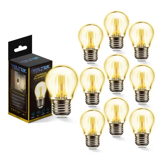 Kit 10 Lâmpada Led Filamento Retro Bolinha G45 2w Retro 127/220V E27 2200k 180lm Branco Quente Decorativa
