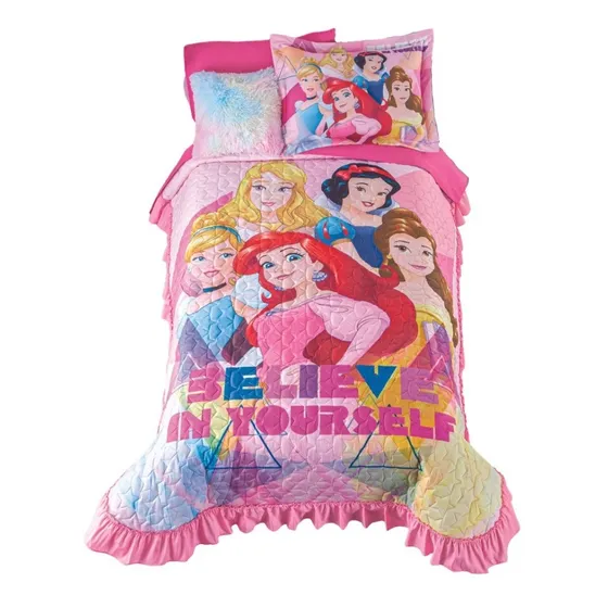 Colcha Princesas Believe Individual Tela Suavitec Concord