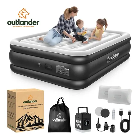 Colchão Inflável Casal Queen Bomba Elétrica 210x160x46cm Outlander Preto