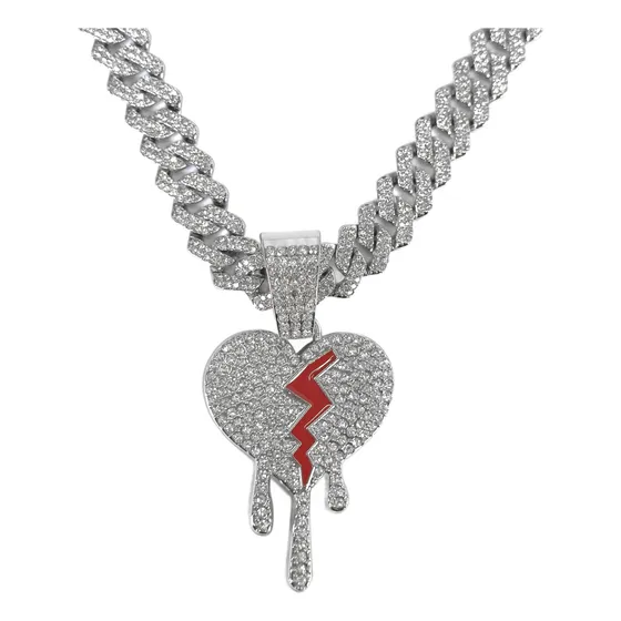 Cadena Cubana Dije Corazon Full Ice Drip Shadow Ice Diamante