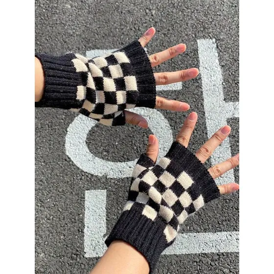 Guantes Sin Dedos, Mitones A Rayas, Cuadros. Cosplay. Anime