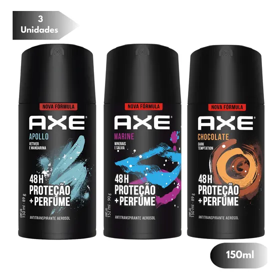 Kit 3 Axe Antitranspirante Apollo + Marine + Chocolate 90g