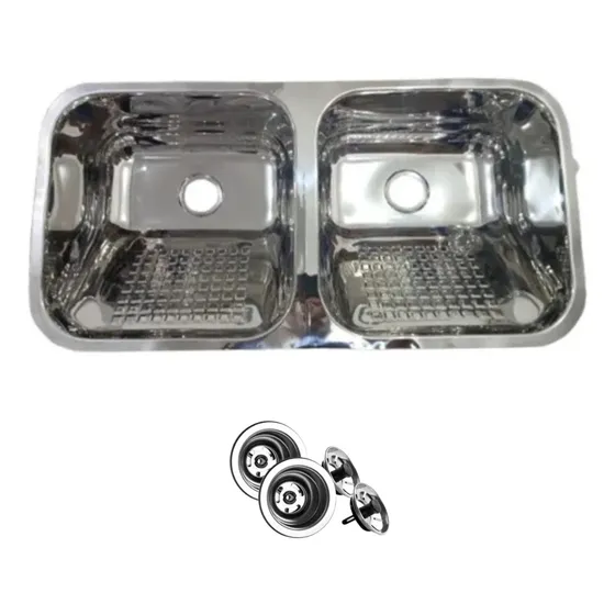 Tanque Inox Duplo 84x40x22cm Aço 304 Alto Brilho Square