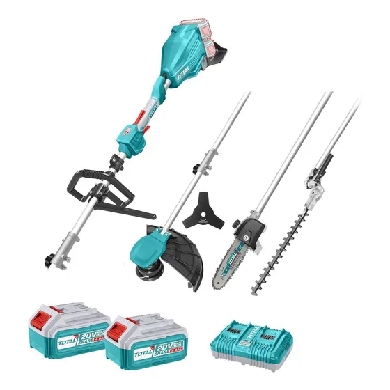 Desmalezadora Multifunción 4 En 1 Total 40v, Bordeadora, Cortacerco, Mini Motosierra - Motor Sin Carbones - Incluye 2 Baterías 20v De 4.0Ah Y Cargador Doble - TSTLI2040386