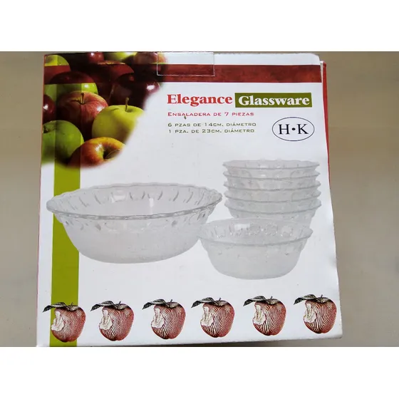 Set Ensaladera 7 Piezas - Vidrio Blanco Calidad Nueva 100%