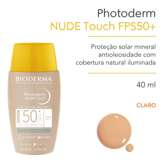 Protetor Solar Facial Photoderm Nude Touch Fps 50+ Cor Clara 40ml Bioderma Protetor Solar Facial Photoderm Nude Touch Fps 50+ Cor Clara 40ml Bioderma