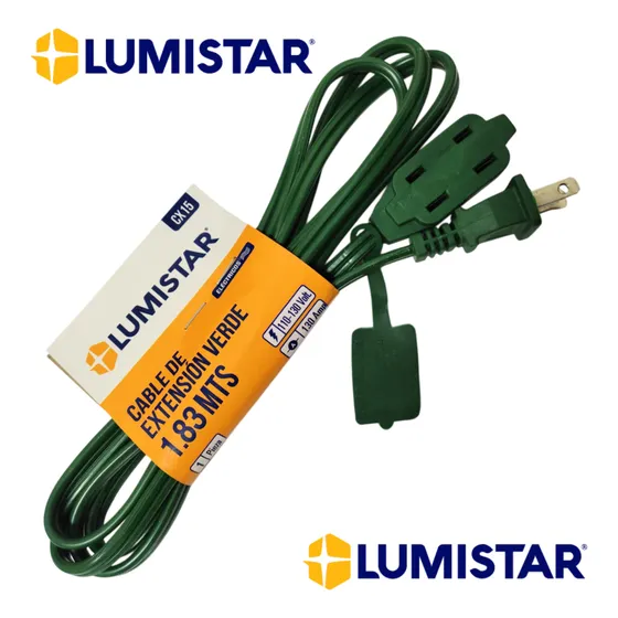 Cable De Extensión Verde 1.83 Metros 3 Tomas 110v Lumistar
