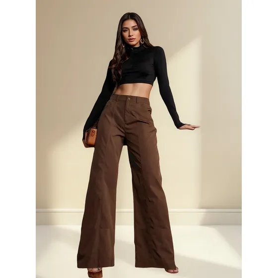 Calça Wide Leg Em Tecido Encorpado