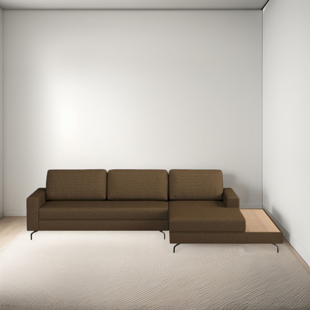 Sofá Luxo 292cm Linhão Marrom Preto Loft Chaise/deck Direita Sofá Luxo 292cm Linhão Marrom Preto Loft Chaise/deck Direita