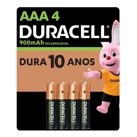 Pilha Recarregável Aaa Palito 900mah Duracell Com 4 Un.