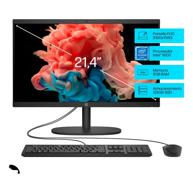 Hp 22-dg0009la Aio 21.4 , Intel N100, 8gb, 128gb Ssd, Win 11 Negro