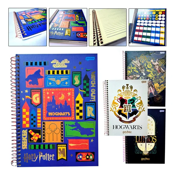 Caderno Jandaia 10 Matérias Colegial Harry Potter Capa Dura