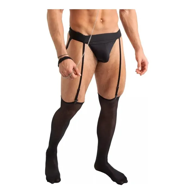 Tanga Para Hombre Con Medias Y Liguero Suspensorio Cadena