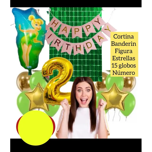 Set Globos Campanita Decoración Cumpleaños Tinkerbell
