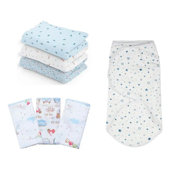 Kit Enxoval Bebê Rn C/ 3 Cueiros 3 Fralda Babete + 1 Swaddle