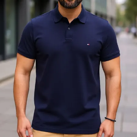 Camisa Polo Tommy Hilfiger Masculino Thmw0mw26881 Desert Sky N/a M Liso