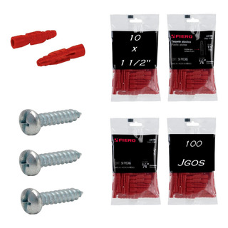 Pija Lamina 10 X 1 1/2 + Taquete Rojo 1/4 (100pz) Pija Lamina 10 X 1 1/2 + Taquete Rojo 1/4 (100pz)