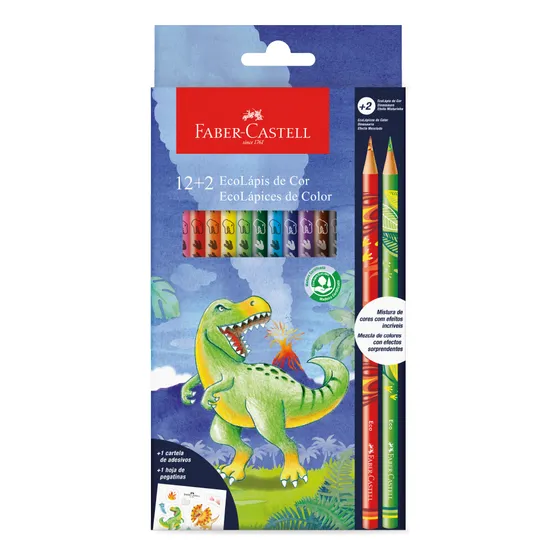 Lápis De Cor 12 Cores Dinossauros Faber Castell Marcação Colorido