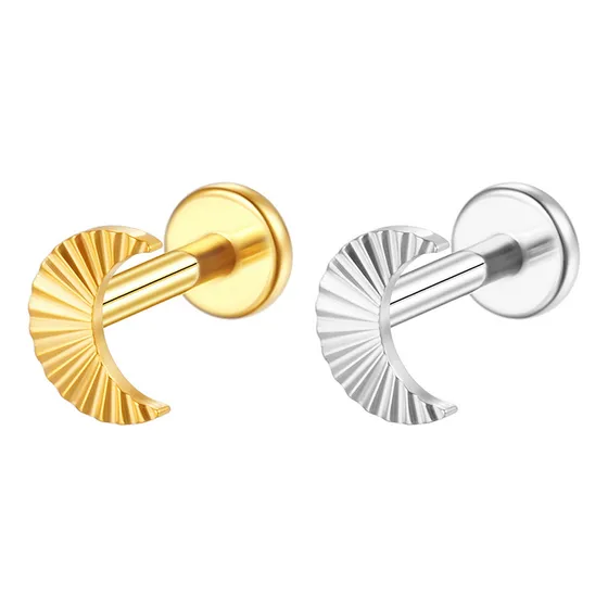 Piercing Labret Titânio Pvd Lua Detalhado 1.2x8mm
