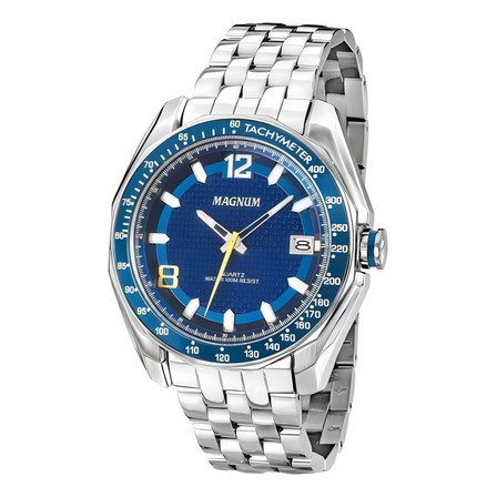 Relógio Magnum Masculino Ma32176f Prata Azul Analogico Relógio Magnum Masculino Ma32176f Prata Azul Analogico
