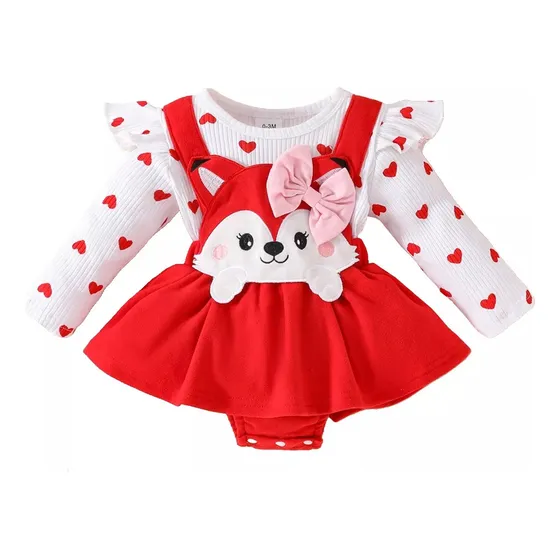 Vestido De Algodón Con Adorno De Zorrito Mono Para Bebé Niña