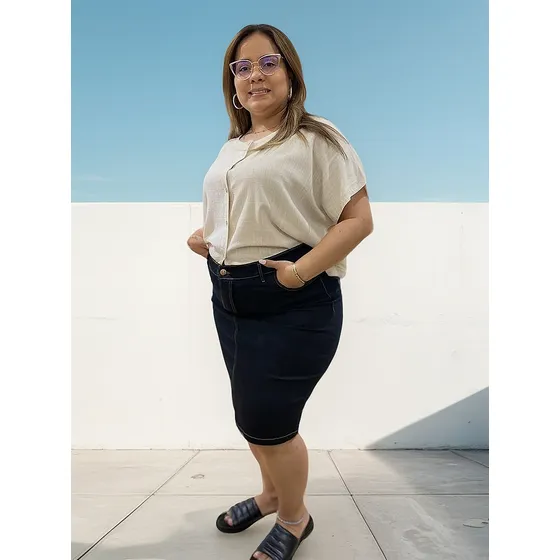 Pollera Falda Dubai Jean Negra Talles Grandes Con Lycra