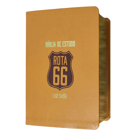 Biblia De Estudo Rota 66 Nvi Comentada Por Luiz Sayão Capa Luxo Caramelo Com Luva Personalizada