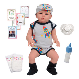 Boneco Reborn Realista Masculino Careca Roupa Aviãozinho Boneco Reborn Realista Masculino Careca Roupa Aviãozinho