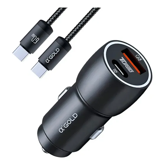 Kit Carregador Veicular Turbo 60w com Duas Saidas Usb Tipo C A'gold CJ13-3