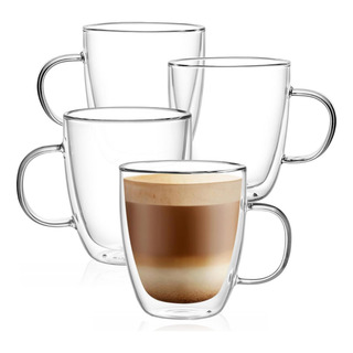 Pack 4 Tazas Doble Pared Vidrio Térmicas 350ml Cafe Te Pack 4 Tazas Doble Pared Vidrio Térmicas 350ml Cafe Te