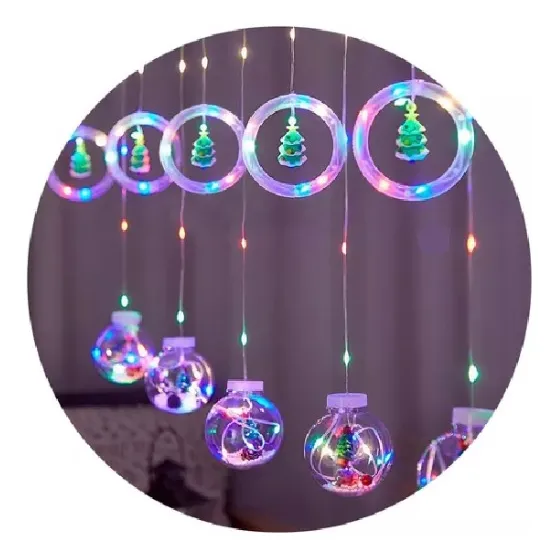  Cortina Luz Led Bola Y Árbol De Navidad Intercalada 