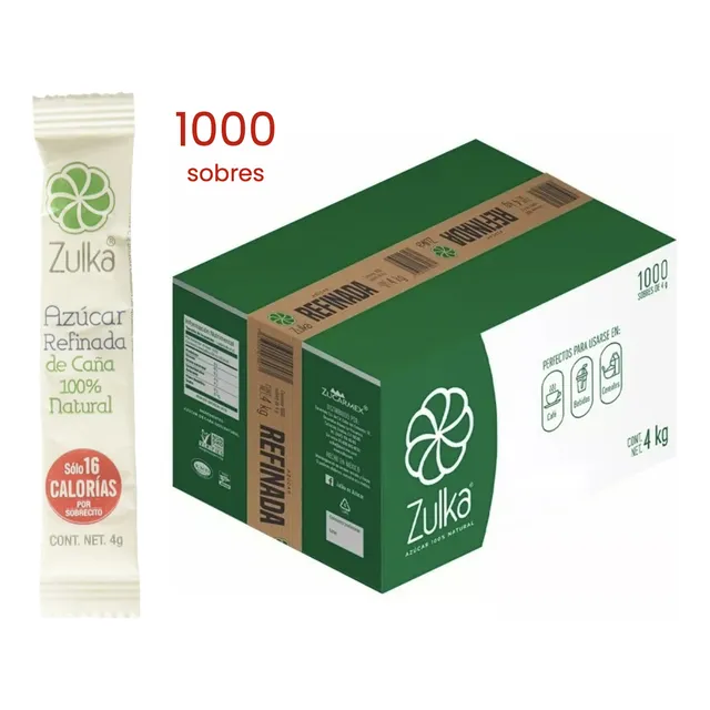 Azúcar Zulka Caja Con 1000 Sobres 4g C/u Refinada Kosher