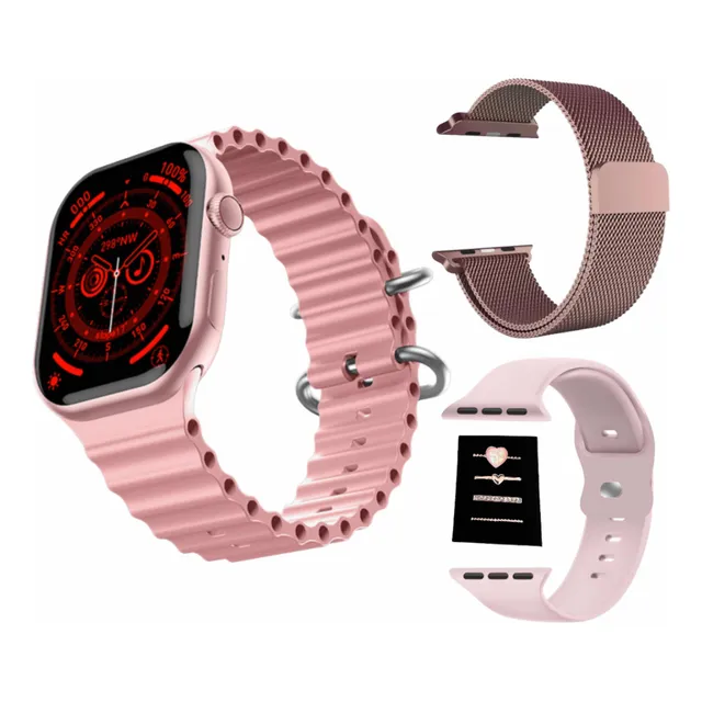 Smartwatch Hw68 Max Gold Rose Plus (3 Correas Y Charms)