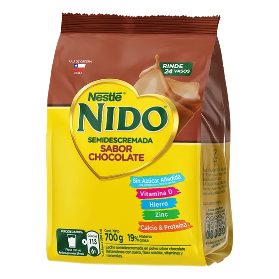 Leche En Polvo Nido Semidescremada Sabor Chocolate 700g