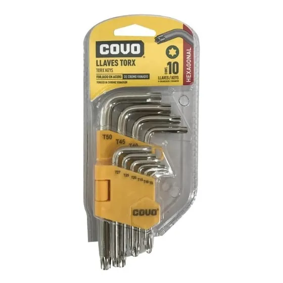 Juego Llave Torx Estrella T9, 10,15,20,25,27,30,40,45,50 Cov