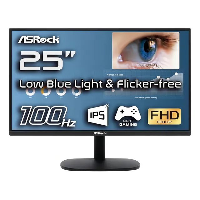 Monitor Gamer ASRock con pantalla de 25" 100Hz 220V y resolución Full HD
