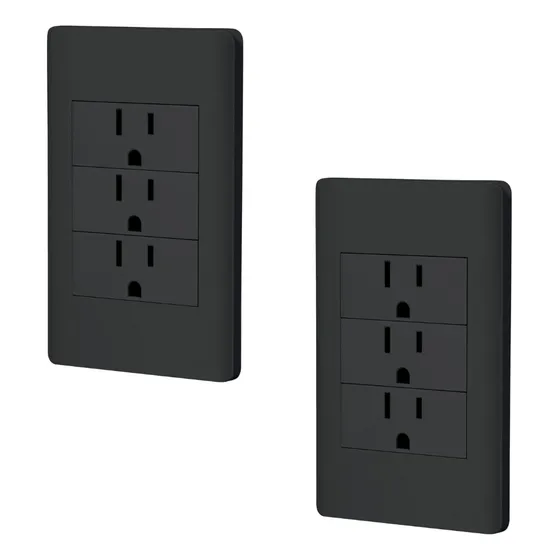 Kit De 2 Placas Con 3 Contactos Con Tierra Color Negro