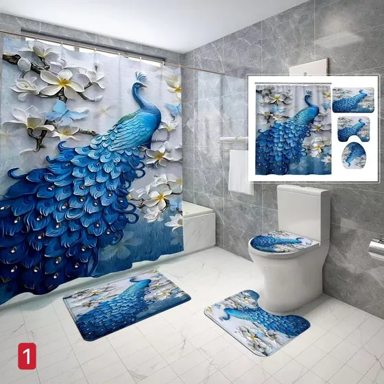 Juego De 4 Alfombrillas Cortina De Baño 