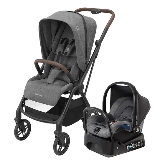 Carrinho Leona² Grey Com Bebê Conforto E Base Maxi Cosi