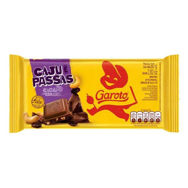 Chocolate Garoto Jumbo 80 Grs. Castañas & Pasas
