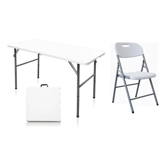 Mesa Plegable 180x74x74cm+6 Sillas Plegables 46x88cm Costa