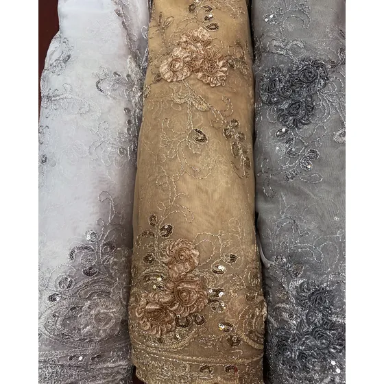 Tul Bordado Doble Terminación Precio Por 50cm