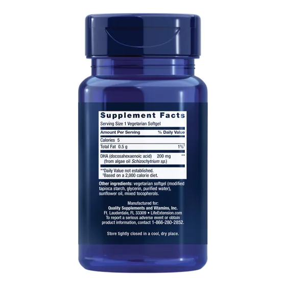 Suplemento Life Extension Vegetariano D H A Algas Omega 3 20