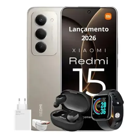 Xiaomi Redmi 15 256gb 16gb Ram Dual Chip + Fone + Relógio Cinza