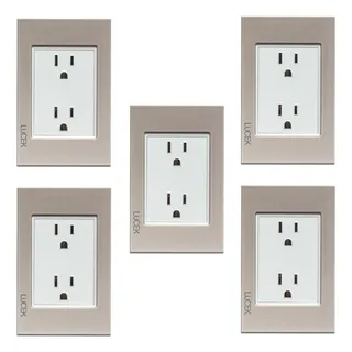 Paquete Con 5 Placas Con Contacto Duplex Lucek Cristal 16 A 250v Dorado 220v