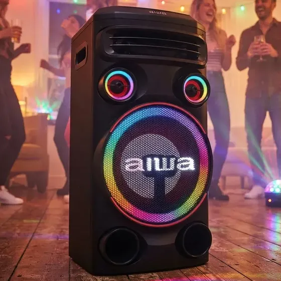Torre de Som AIWA T1W-02 1600W 1Woofer10" Bluetooth RGB USB FM DJ