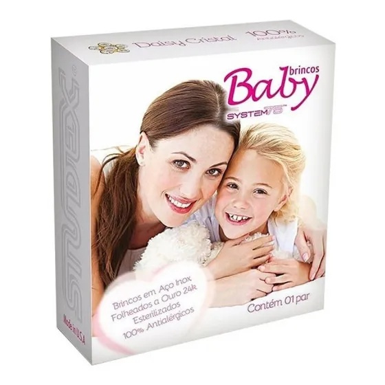 Brinco Studex Baby System Daisy Cristal Antialérgico Ouro24k