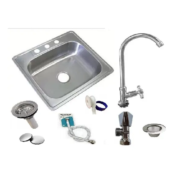 Fregadero Completo Llave Metalica Desague Lavaplato 8 Piezas